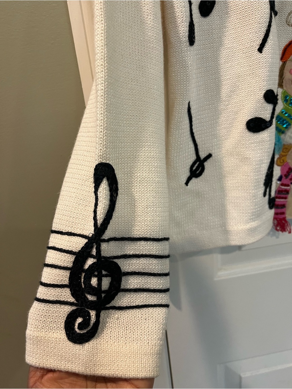 Rare VTG 3D Design Options Christmas Caroler Musical Cardigan S b6 - Picture 4 of 9